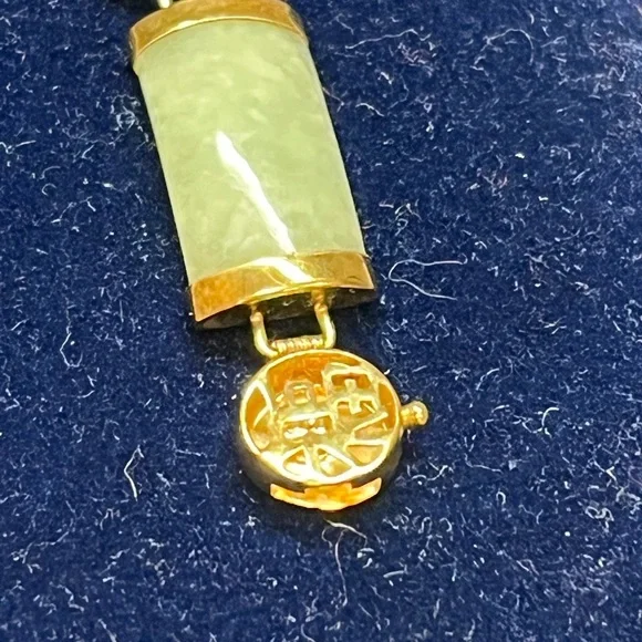 10K Yellow Gold Natural Green Jade Panel Link Bracelet 7” 11.5g Estate 16mm - Picture 9 of 12